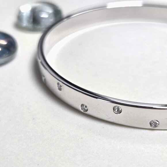Swarovski Silver Tone Sliding Bangle Bracelet Clear Crystals Effortless Elegance - Picture 5 of 7